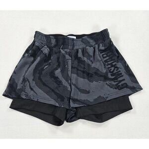 Gymshark Power Loose Shorts Women's M Black Gray Camo 2-in-1 Training Running